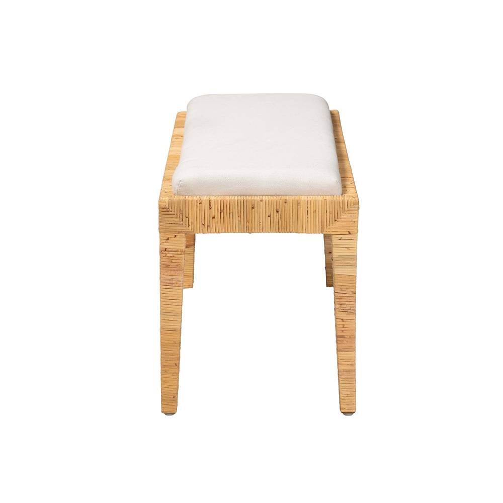 Sofia Modern Wicker Fair Natural Brown Rattan and Mahogany Wood Bench