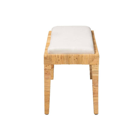 Sofia Modern Wicker Fair Natural Brown Rattan and Mahogany Wood Bench
