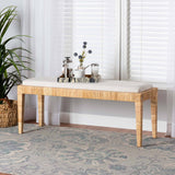 Sofia Modern Wicker Fair Natural Brown Rattan and Mahogany Wood Bench