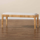 Sofia Modern Wicker Fair Natural Brown Rattan and Mahogany Wood Bench
