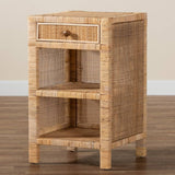 Bella Modern Wicker Fair Natural Brown Mahogany Wood and Natural Rattan 1-Drawer Nightstand