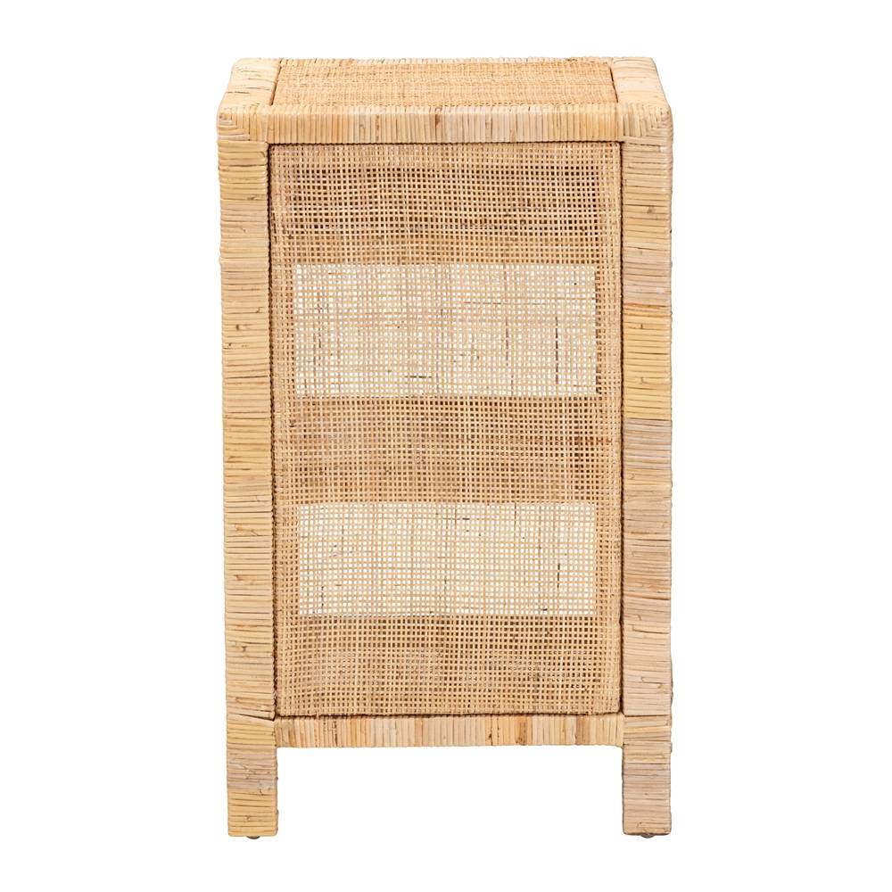 Bella Modern Wicker Fair Natural Brown Mahogany Wood and Natural Rattan 1-Drawer Nightstand