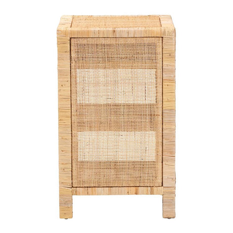 Bella Modern Wicker Fair Natural Brown Mahogany Wood and Natural Rattan 1-Drawer Nightstand