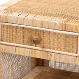 Bella Modern Wicker Fair Natural Brown Mahogany Wood and Natural Rattan 1-Drawer Nightstand