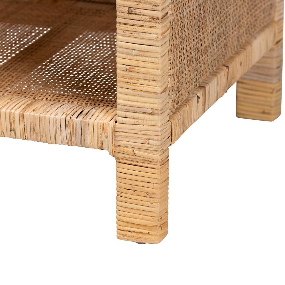 Bella Modern Wicker Fair Natural Brown Mahogany Wood and Natural Rattan 1-Drawer Nightstand