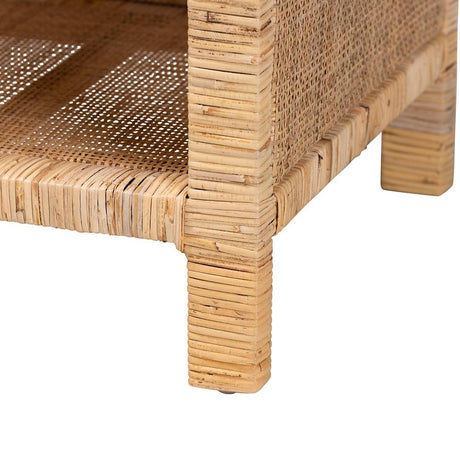 Bella Modern Wicker Fair Natural Brown Mahogany Wood and Natural Rattan 1-Drawer Nightstand