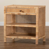 Bella Modern Wicker Fair Natural Brown Mahogany Wood and Natural Rattan 1-Drawer Console Table