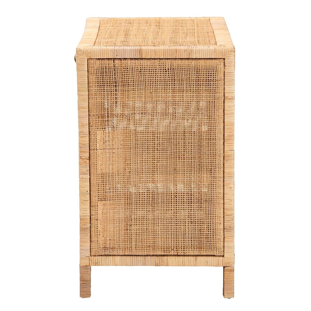 Bella Modern Wicker Fair Natural Brown Mahogany Wood and Natural Rattan 1-Drawer Console Table