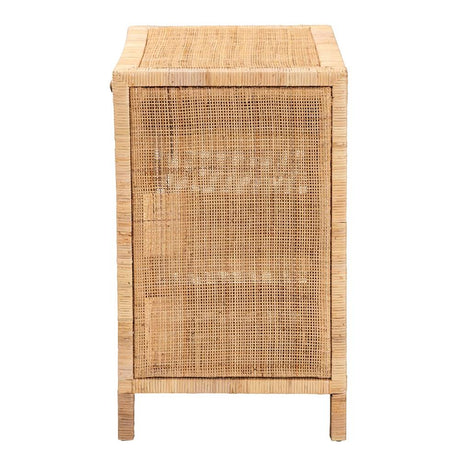 Bella Modern Wicker Fair Natural Brown Mahogany Wood and Natural Rattan 1-Drawer Console Table