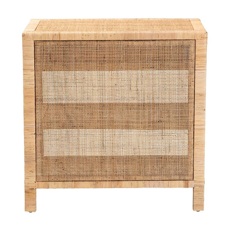 Bella Modern Wicker Fair Natural Brown Mahogany Wood and Natural Rattan 1-Drawer Console Table