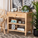 Bella Modern Wicker Fair Natural Brown Mahogany Wood and Natural Rattan 1-Drawer Console Table