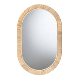 Bella Modern Wicker Fair Natural Brown Mahogany Wood and Natural Rattan Oval Mirror