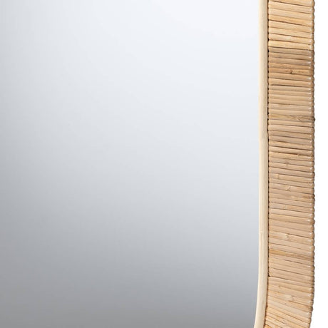 Bella Modern Wicker Fair Natural Brown Mahogany Wood and Natural Rattan Oval Mirror