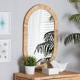 Bella Modern Wicker Fair Natural Brown Mahogany Wood and Natural Rattan Oval Mirror