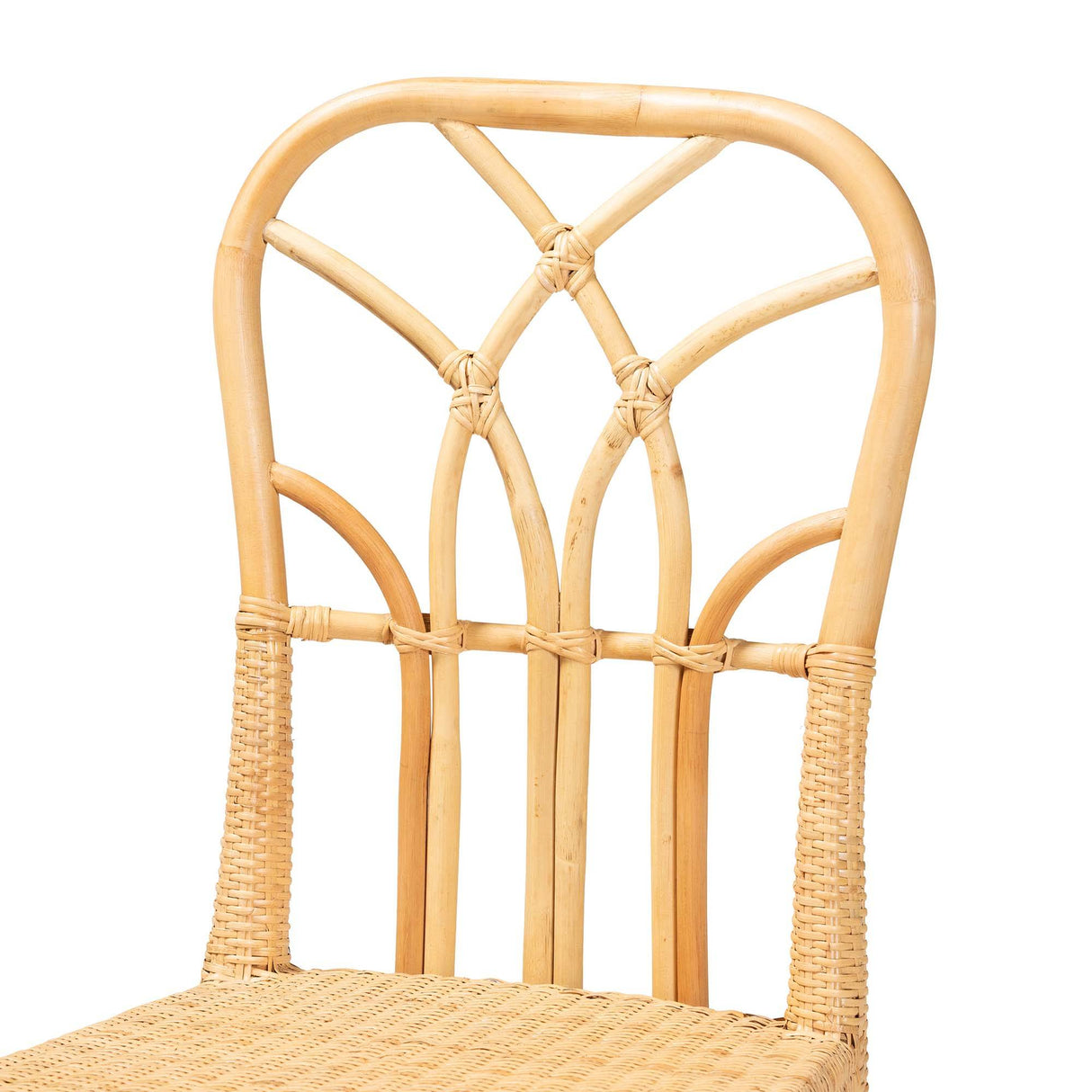 Monaco Modern Wicker Fair Oak Brown Finished Mahogany Wood and Natural Rattan Dining Chair