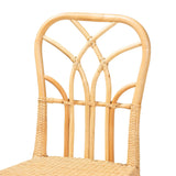 Monaco Modern Wicker Fair Oak Brown Finished Mahogany Wood and Natural Rattan Dining Chair