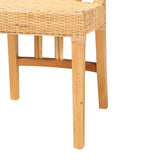 Monaco Modern Wicker Fair Oak Brown Finished Mahogany Wood and Natural Rattan Dining Chair