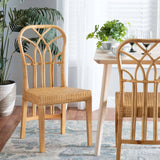 Monaco Modern Wicker Fair Oak Brown Finished Mahogany Wood and Natural Rattan Dining Chair