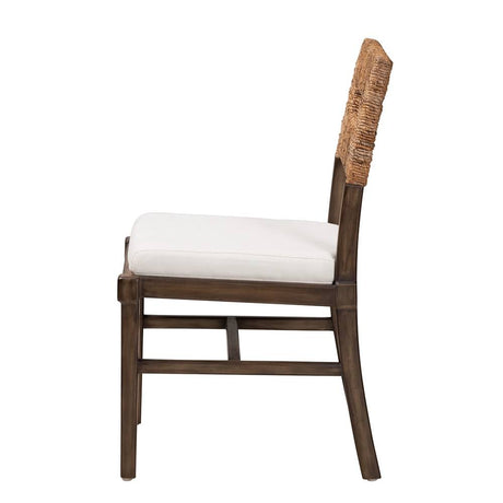 Porsha Modern Wicker Fair Dark Brown Finished Mahogany Wood and Natural Rattan Dining Chair