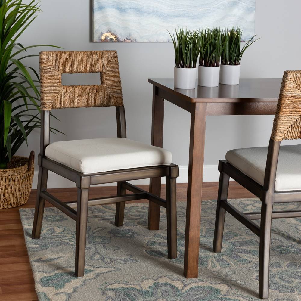 Porsha Modern Wicker Fair Dark Brown Finished Mahogany Wood and Natural Rattan Dining Chair