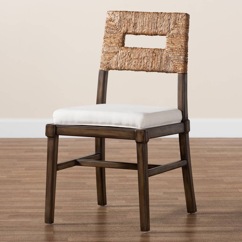 Porsha Modern Wicker Fair Dark Brown Finished Mahogany Wood and Natural Rattan Dining Chair