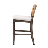 Porsha Modern Wicker Fair Dark Brown Finished Mahogany Wood and Natural Rattan Counter Stool