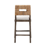 Porsha Modern Wicker Fair Dark Brown Finished Mahogany Wood and Natural Rattan Counter Stool