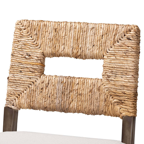 Porsha Modern Wicker Fair Dark Brown Finished Mahogany Wood and Natural Rattan Counter Stool