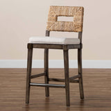 Porsha Modern Wicker Fair Dark Brown Finished Mahogany Wood and Natural Rattan Counter Stool