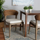 Chloe Modern Wicker Fair Walnut Brown Finished Mahogany Wood and Natural Rattan Dining Chair