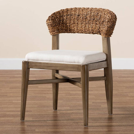 Chloe Modern Wicker Fair Walnut Brown Finished Mahogany Wood and Natural Rattan Dining Chair