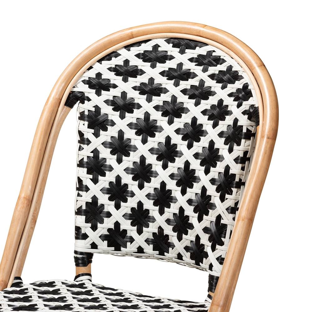 Ambre Modern French Black and White Weaving Natural Rattan 2-Piece Bistro Chair Set