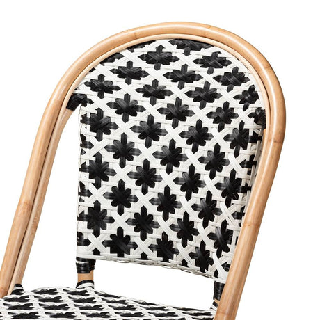 Ambre Modern French Black and White Weaving Natural Rattan 2-Piece Bistro Chair Set