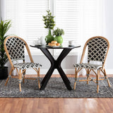 Ambre Modern French Black and White Weaving Natural Rattan 2-Piece Bistro Chair Set