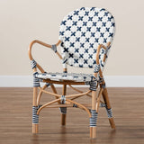 Bryson Modern French Blue and White Weaving and Natural Rattan Bistro Chair