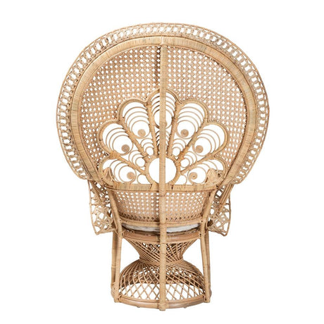 Ediva Modern Wicker Fair Natural Brown Rattan Peacock Accent Chair