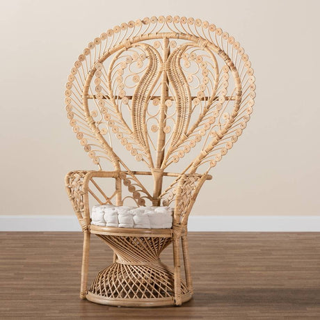 Princessa Modern Wicker Fair Natural Brown Rattan Peacock Accent Chair