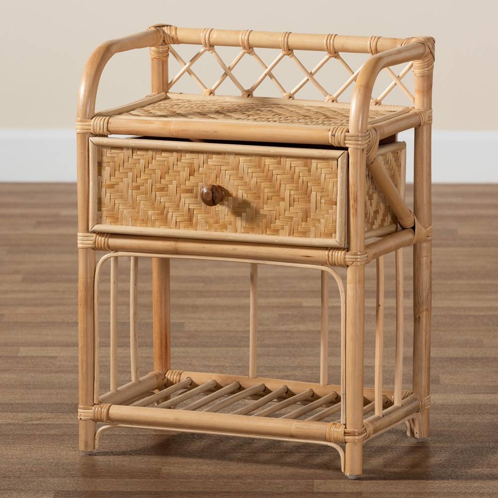 Kobie Modern Wicker Fair Natural Brown Rattan 1-Drawer Nightstand
