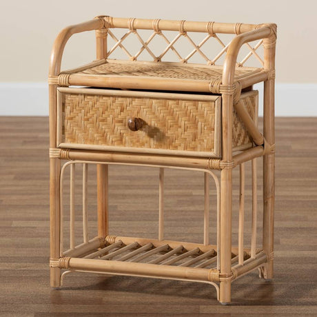 Kobie Modern Wicker Fair Natural Brown Rattan 1-Drawer Nightstand