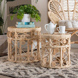 Bowie Modern Wicker Fair Natural Brown Rattan 2-Piece Nesting End Table Set