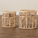 Bowie Modern Wicker Fair Natural Brown Rattan 2-Piece Nesting End Table Set