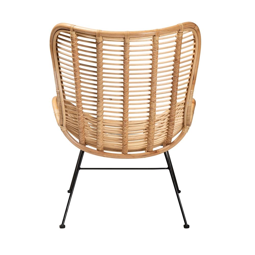 Colorado Modern Wicker Fair Natural Brown Rattan and Black Metal Accent Chair