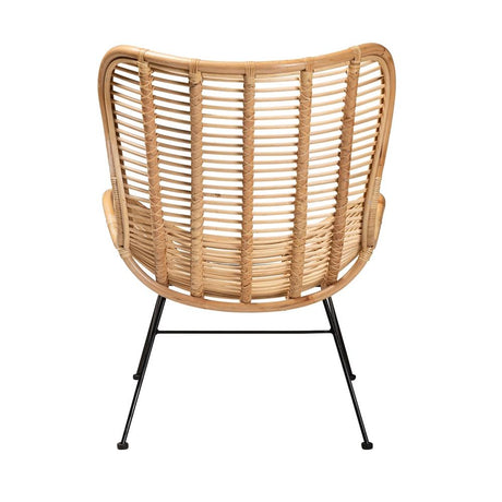 Colorado Modern Wicker Fair Natural Brown Rattan and Black Metal Accent Chair