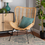 Colorado Modern Wicker Fair Natural Brown Rattan and Black Metal Accent Chair