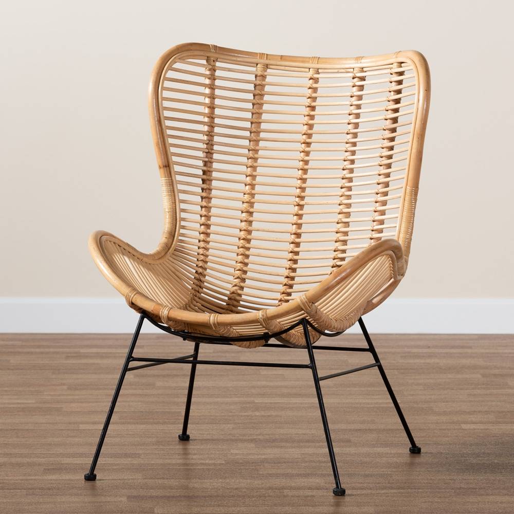 Colorado Modern Wicker Fair Natural Brown Rattan and Black Metal Accent Chair