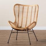 Colorado Modern Wicker Fair Natural Brown Rattan and Black Metal Accent Chair