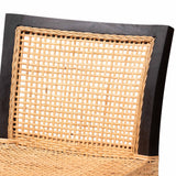 Lingga Modern Wicker Fair Dark Brown Mahogany Wood and Natural Rattan Counter Stool