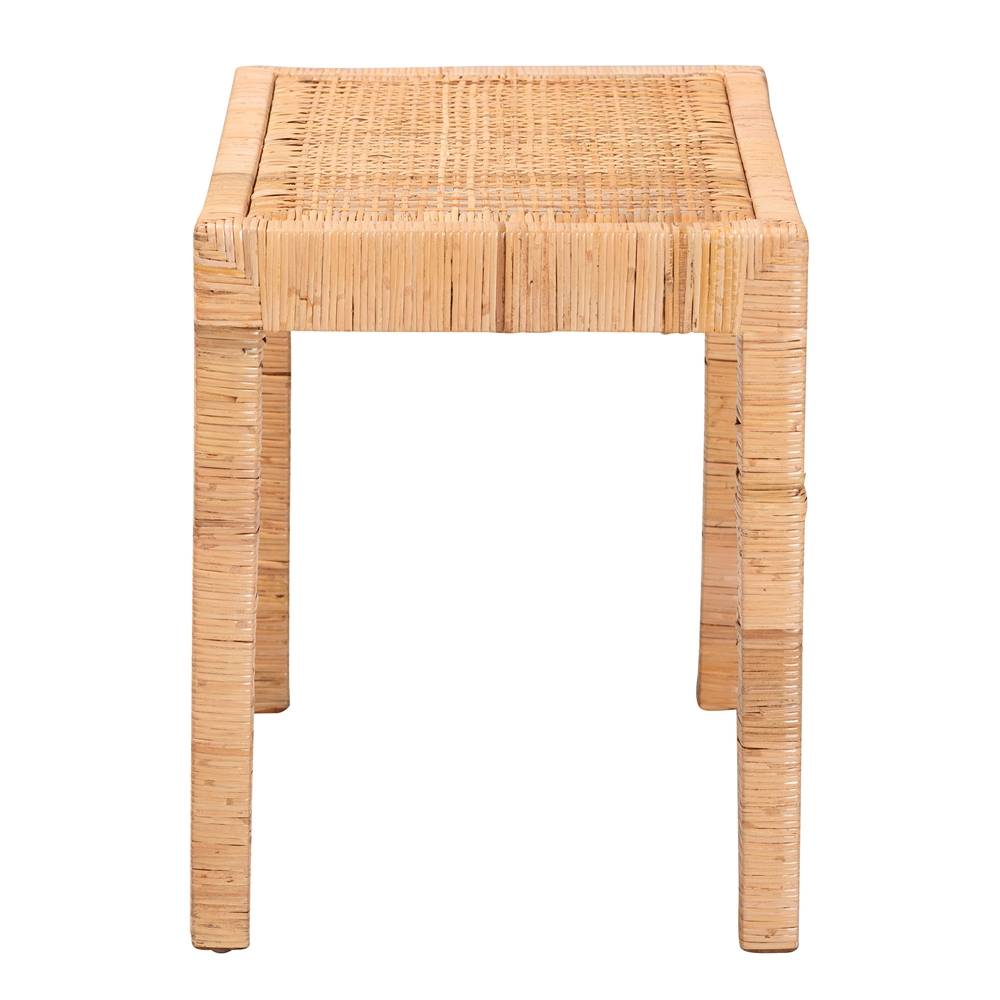 Abelia Modern Wicker Fair Natural Rattan and Mahogany Wood Short Accent Bench