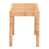 Abelia Modern Wicker Fair Natural Rattan and Mahogany Wood Short Accent Bench