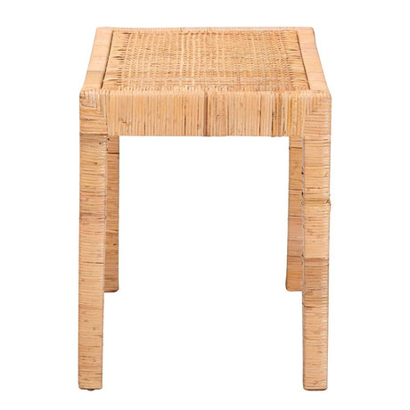 Abelia Modern Wicker Fair Natural Rattan and Mahogany Wood Short Accent Bench